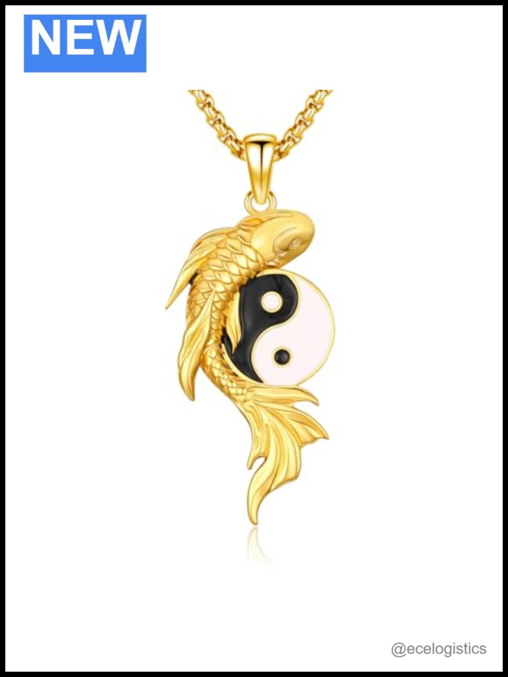 925 Sterling Silver Koi Fish Necklace 14K Gold Plated Yin Yang Pendant